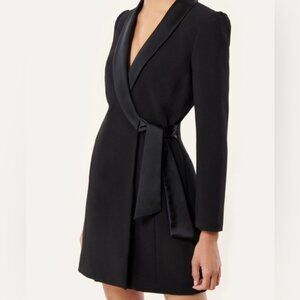 MILLY Women's Cady Heather Blazer Dress tuxedo black mini side tie wrap 2